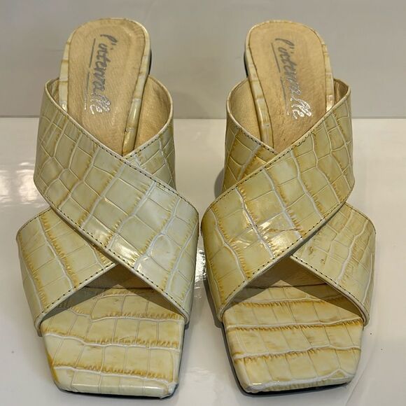 L’intervalle Yellow Croc Embossed Leather Block Heel Sandals Size 40 - Picture 3 of 13